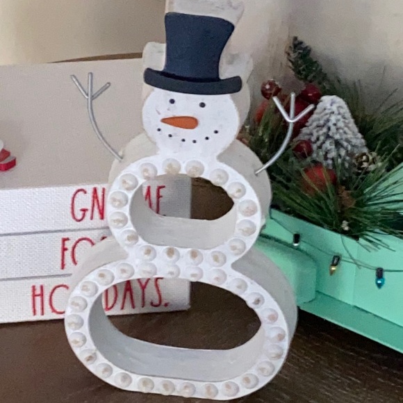 Modern Farmhouse Whitewashed Wood & Metal Winter Holiday Snowman - Picture 3 of 9